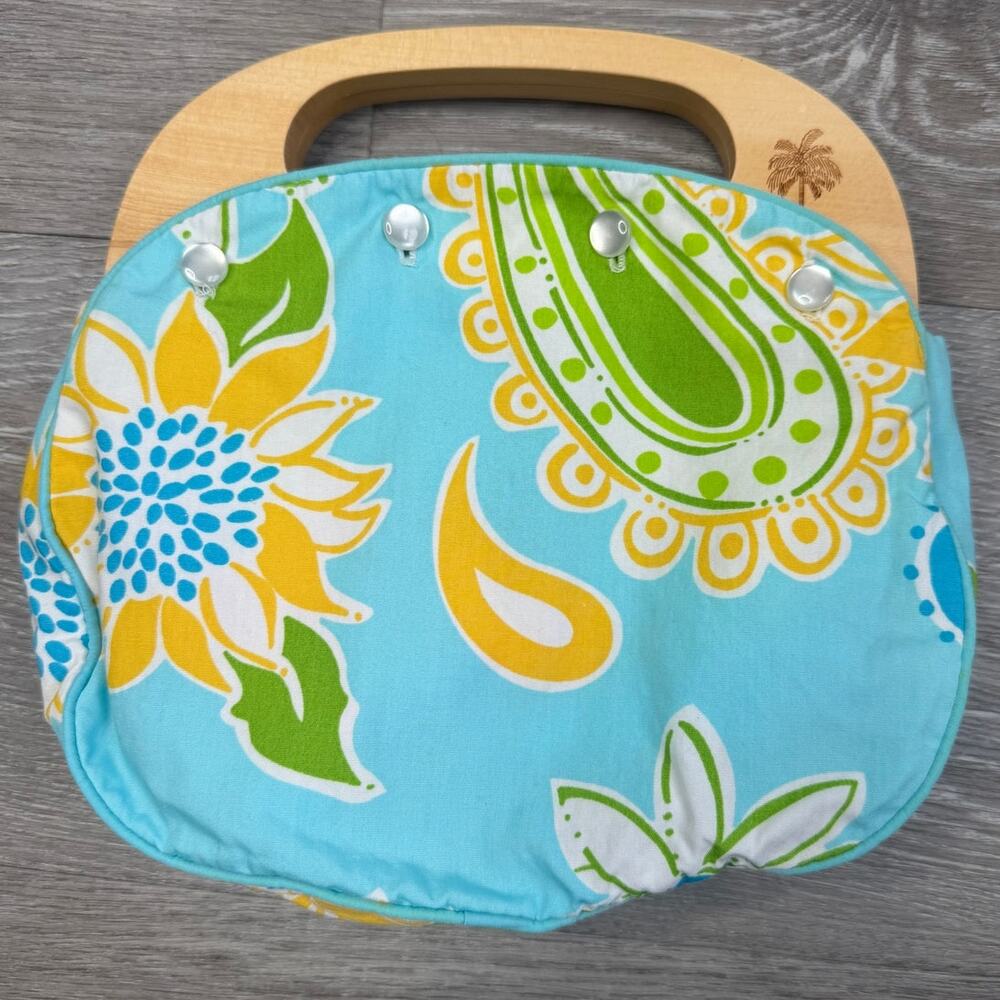 2 in 1 Vintage Lilly Pulitzer Reversible Bermuda Bag Wood Handle Purse - Picture 5 of 15